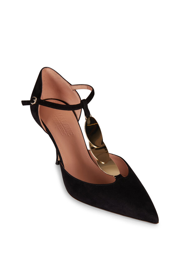 Malone Souliers Kali Black Suede Disc Sandal, 70mm - view 1