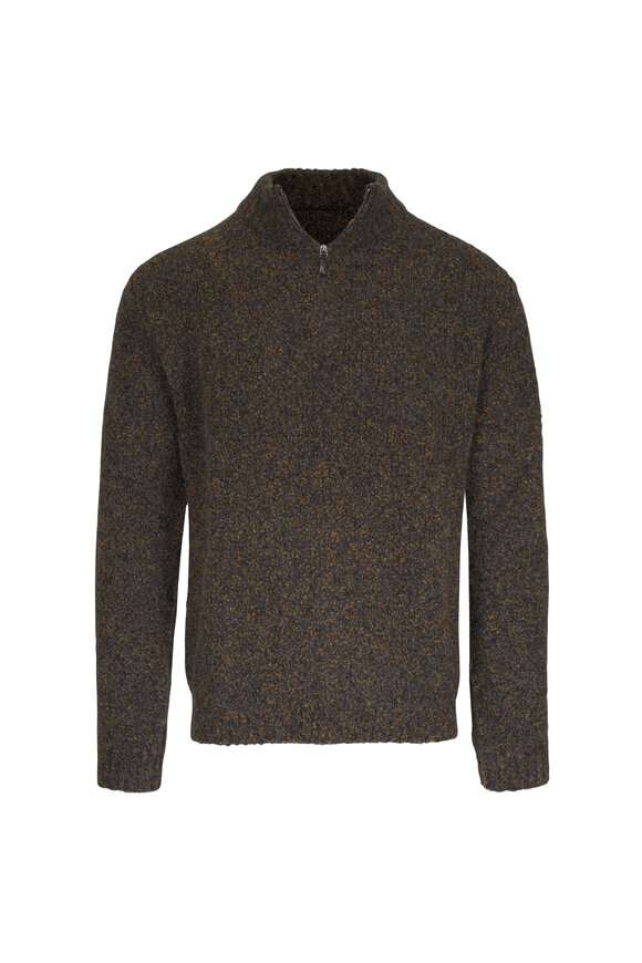 Maurizio Baldassari Dark Green & Gray Boucle Quarter Zip Sweater - view 1