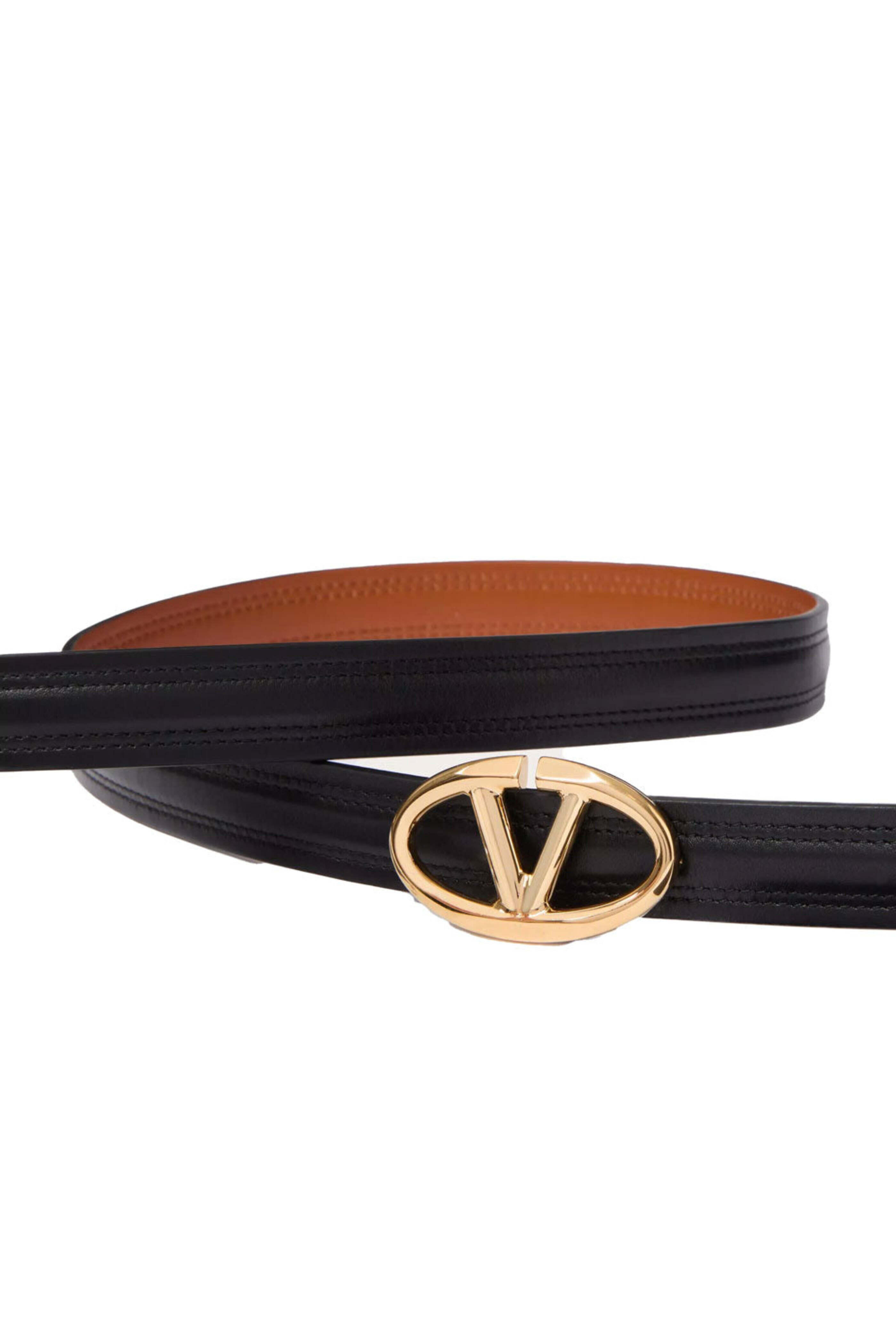 Valentino Garavani - VLogo Moon Reversible Belt in Tan and Nero
