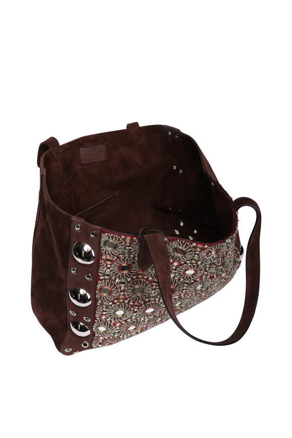 Valentino Garavani Medium Nellcote Embellsihed Suede Mirror Tote - view 8