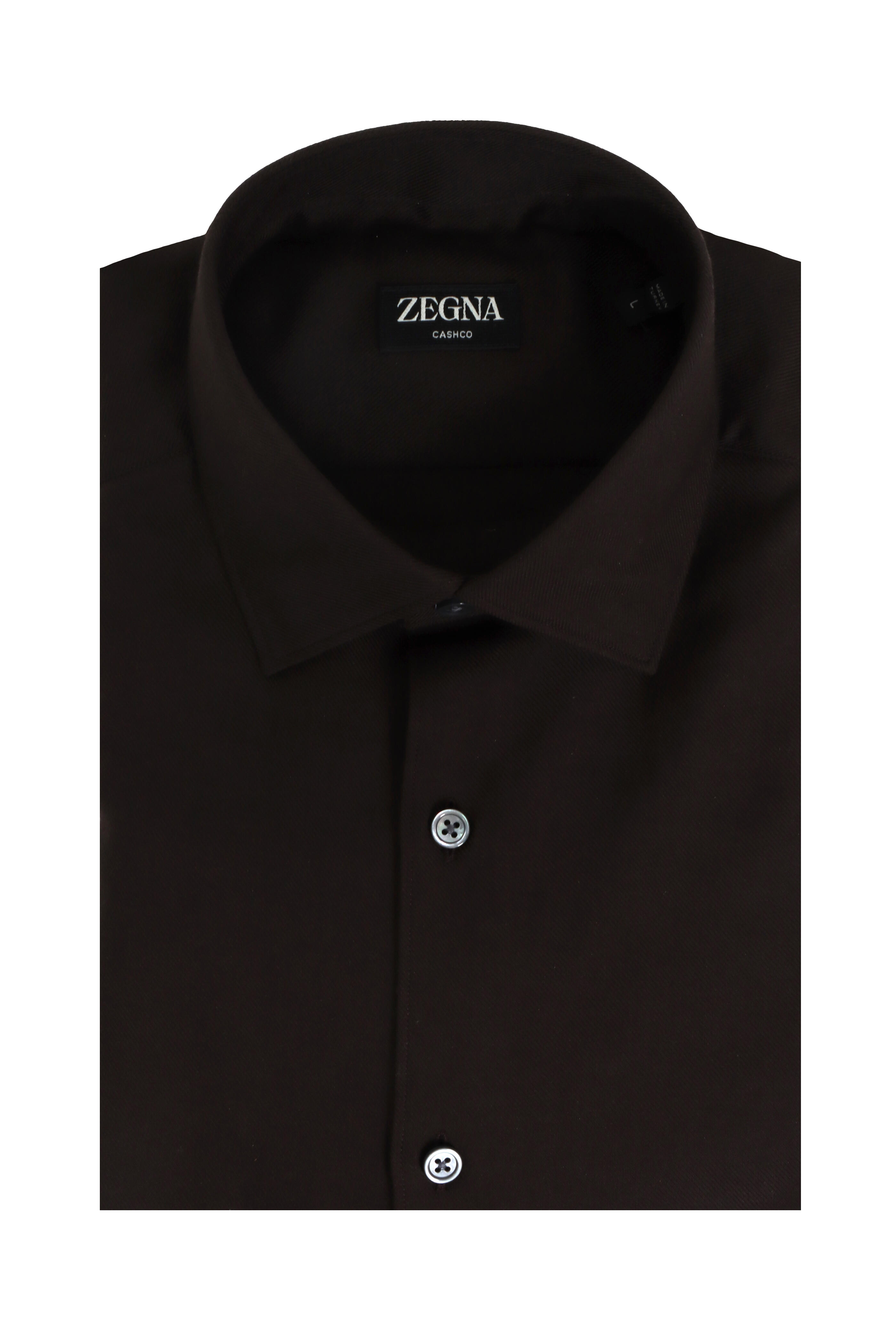 Zegna - Dark Brown Cotton & Cashmere Sport Shirt