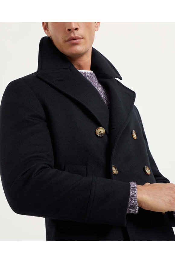 アウターその他 BRUNELLO CUCINELLI Double-breasted wool coat BLUE NAVY Brunello Cucinelli Double-breasted wool coat in Navy/Piombo