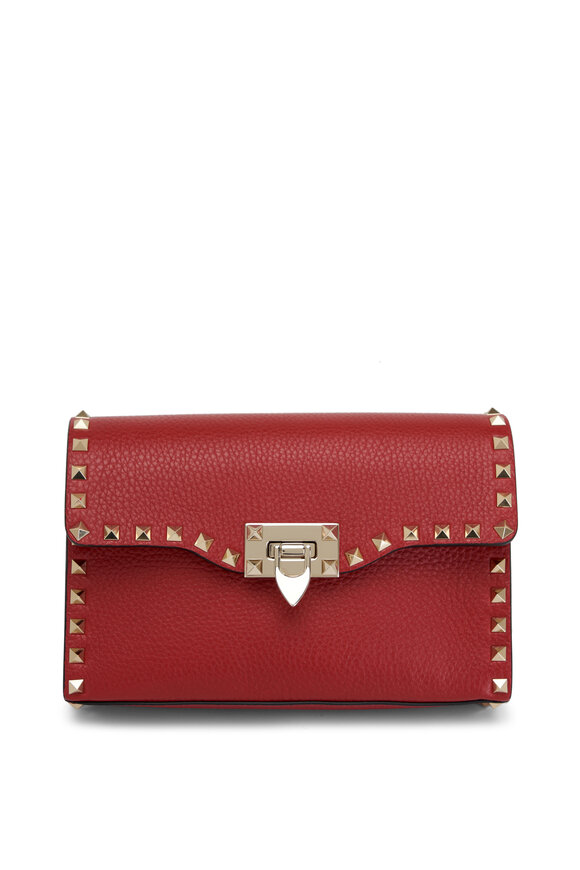 Valentino Garavani - Small Rosso Rockstud Leather Shoulder Bag 