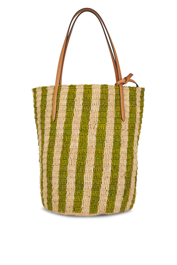 Valentino Garavani VLogo Green & Natural Stripe Raffia Tote - view 3