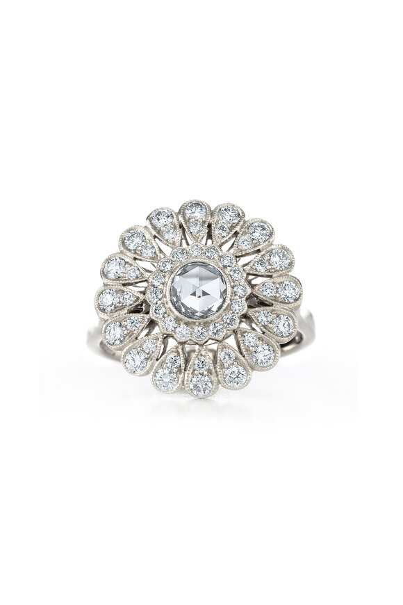 Kwiat - Vintage White Gold Fancy Diamond Sunburst Ring