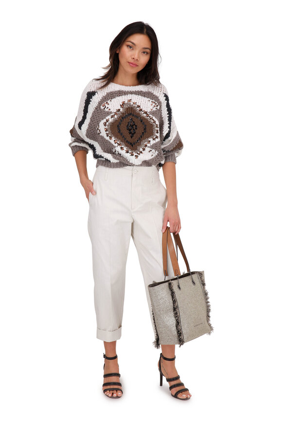 Brunello Cucinelli Platinum Metallic Woven & Leather Reversible Tote - view 7