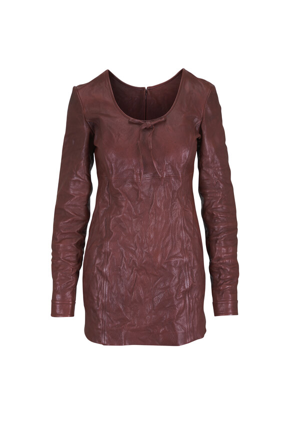 Miu Miu Coffee Leather Long Sleeve Mini Dress - view 1