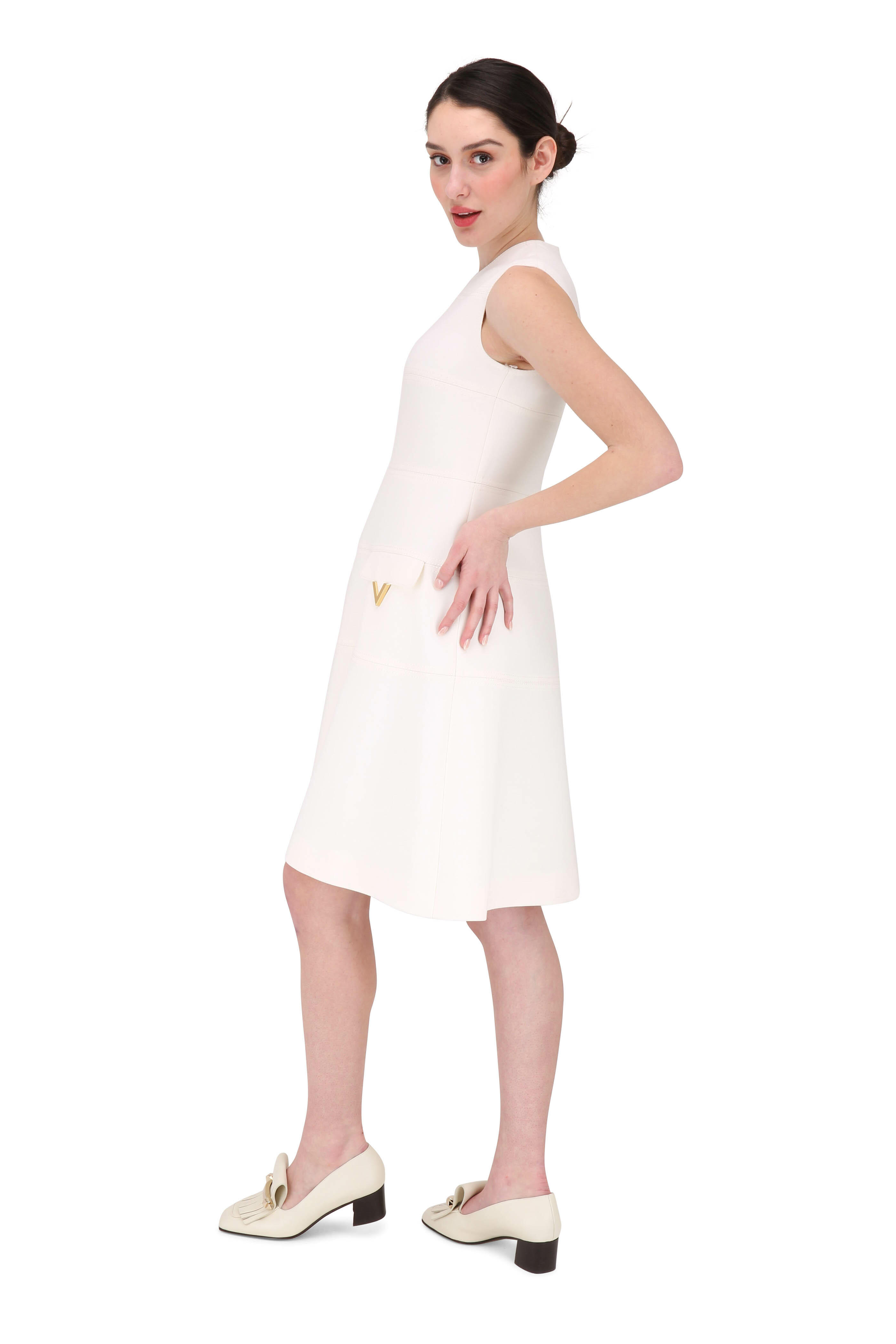 Valentino - Ivory Double-Face Wool Crepe Sleeveless Dress
