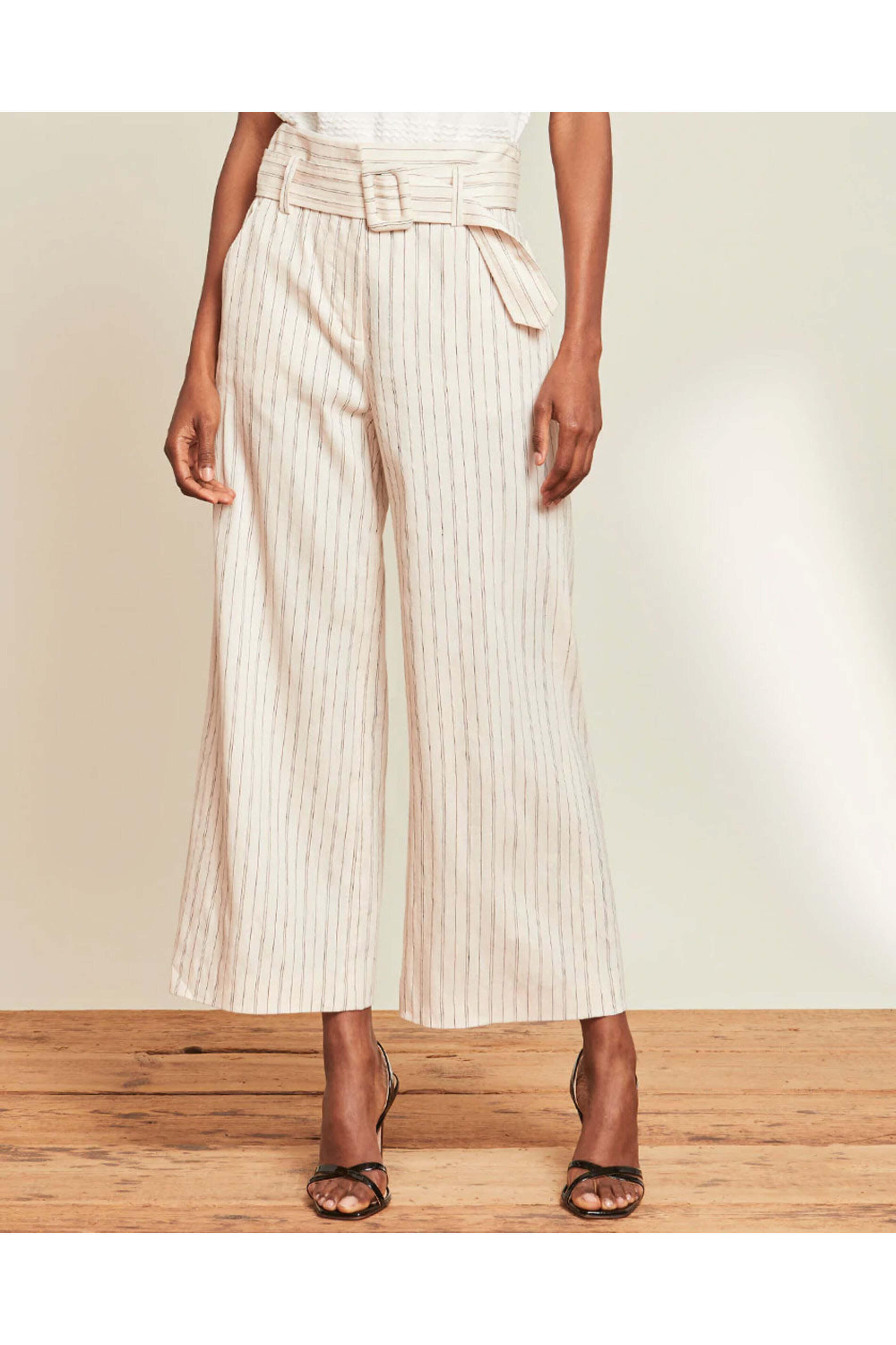 Veronica Beard - Ecru and Black Pinstriped Dexter Pant