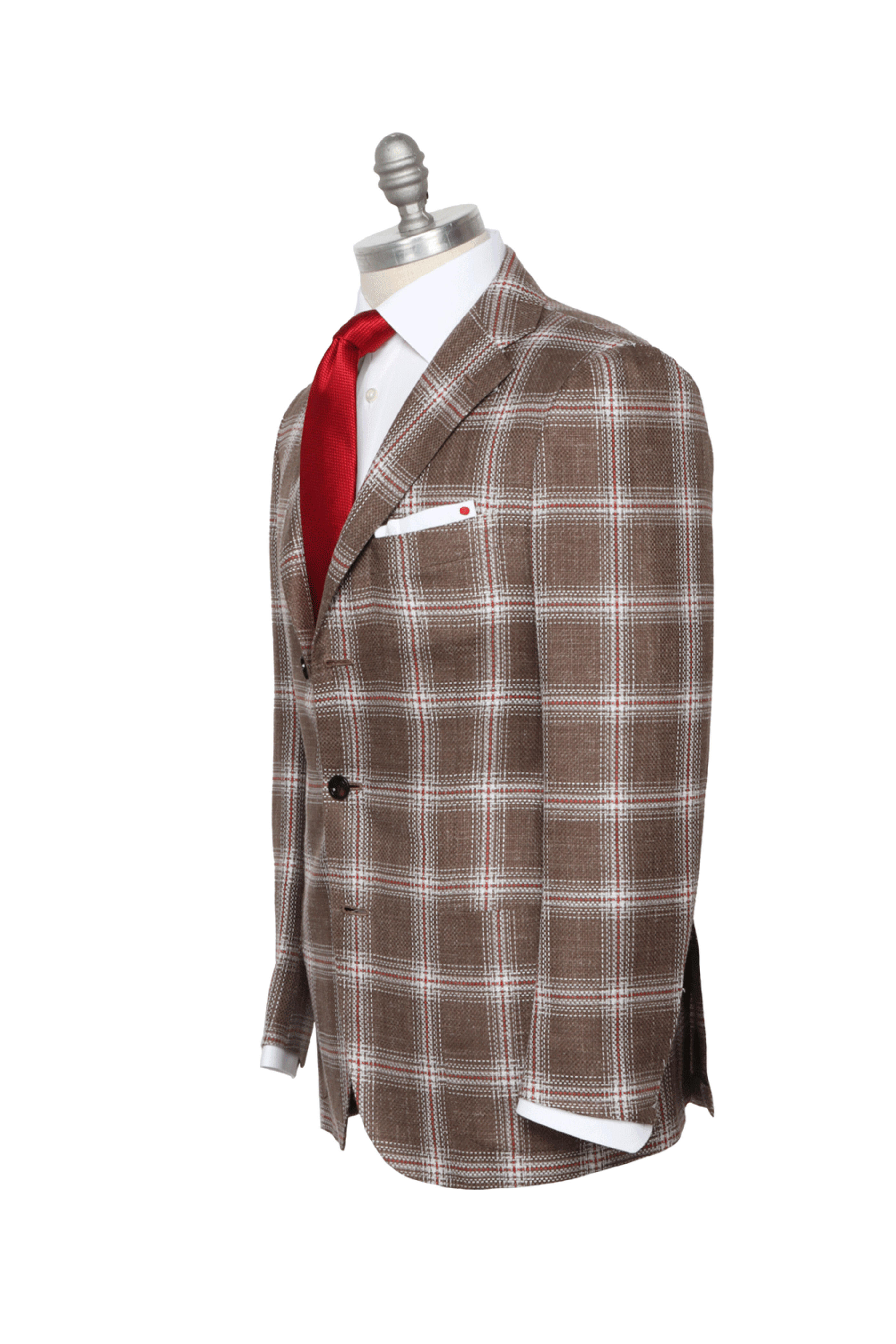 Kiton - Brown, White & Red Windowpane Sportcoat