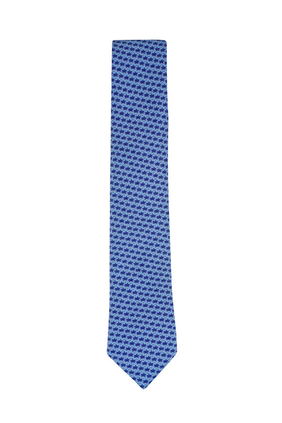 Zegna Blue Geometric Print Silk Necktie - view 1
