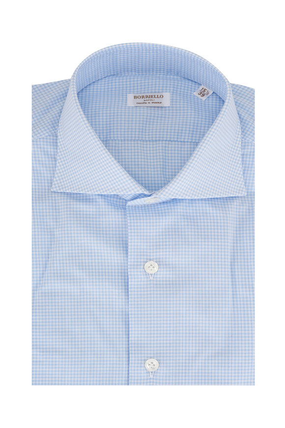 Borriello Blue Check Cotton Dress Shirt