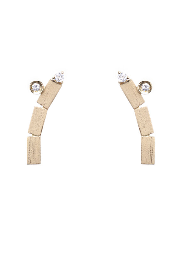 Carolina Neves Diamond Brushed Gold Stud Earrings