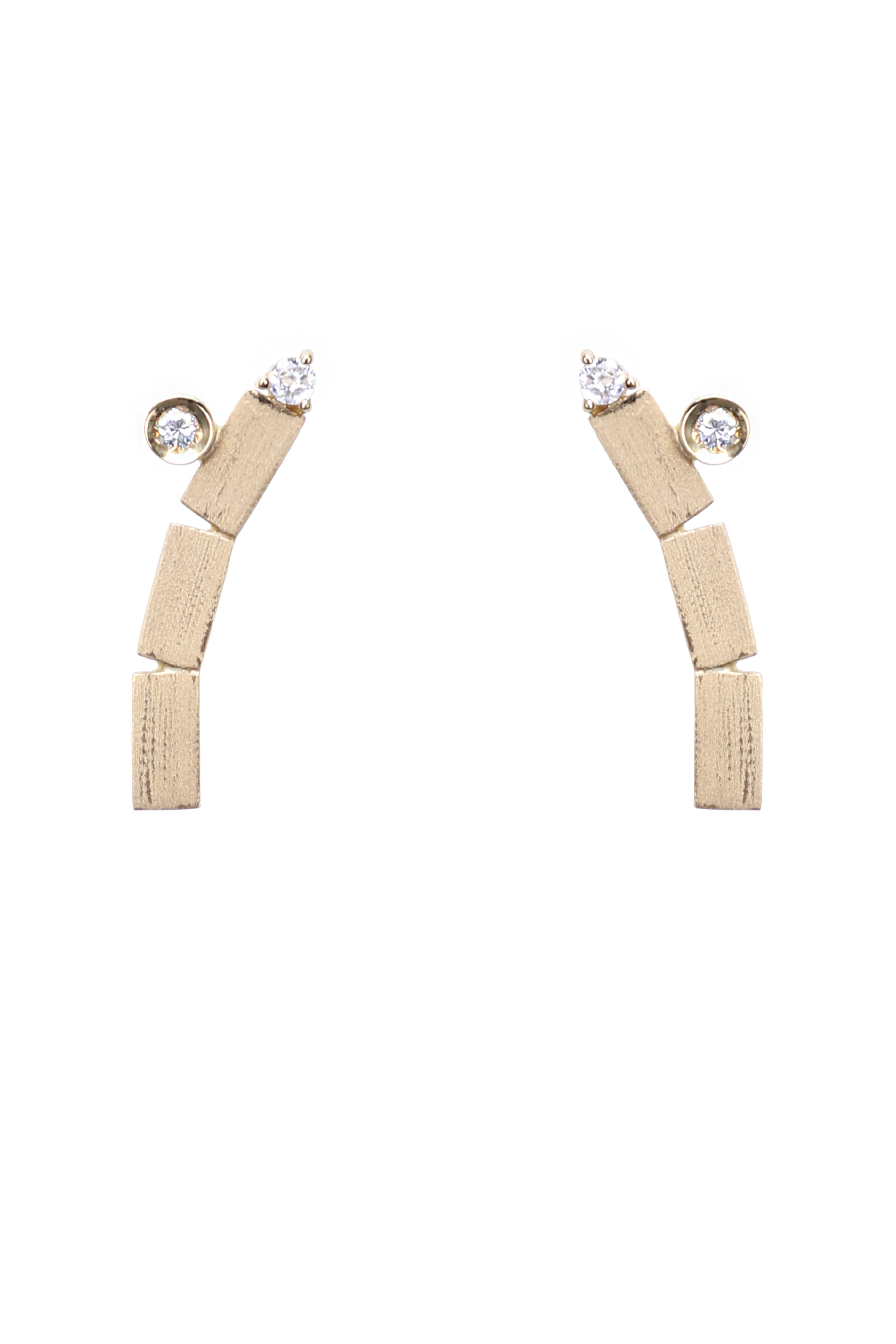 Carolina Neves - Diamond Brushed Gold Stud Earrings