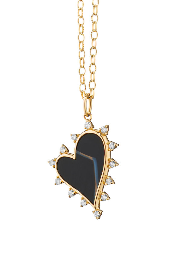 Monica Rich Kosann Black Agate Heart & Diamond Pendant Necklace