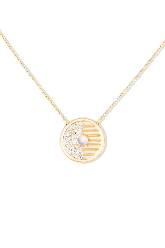 Campbell + Charlotte - 14K Diamond & Moonstone Disk Necklace