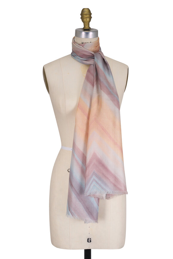 Kinross Cameo Multi Wave Stripe Print Scarf