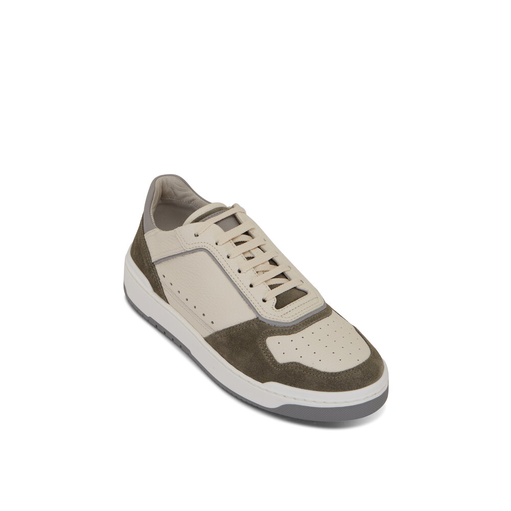 Brunello Cucinelli - Olive Suede & Ivory Leather Mixed Media Sneaker