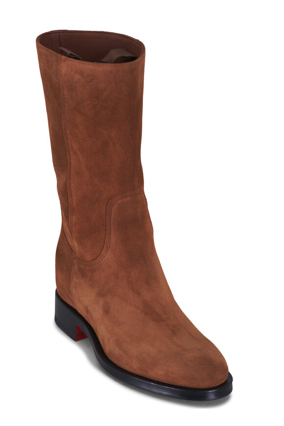 Prada - Dark Brown Suede Square Toe Bootie, 55mm