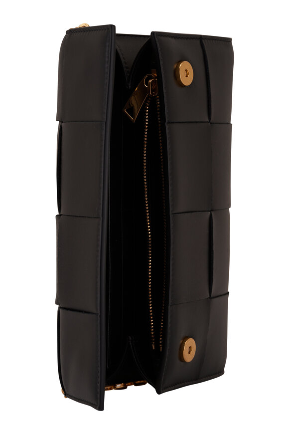 Bottega Veneta - Black & Gold Woven Leather Chain Wallet 