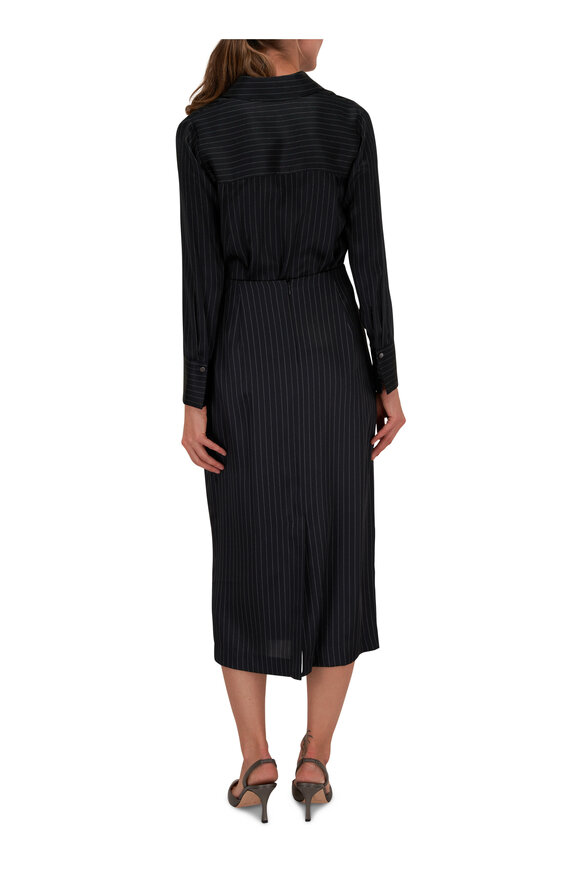 Vince - Dark Obsidian Pinstriped Silk Blouse 