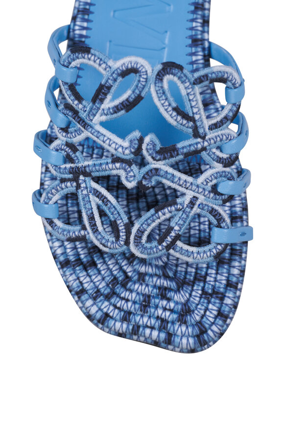 Loewe Petal Anagram Blue Embroidered Canvas Slide - view 5