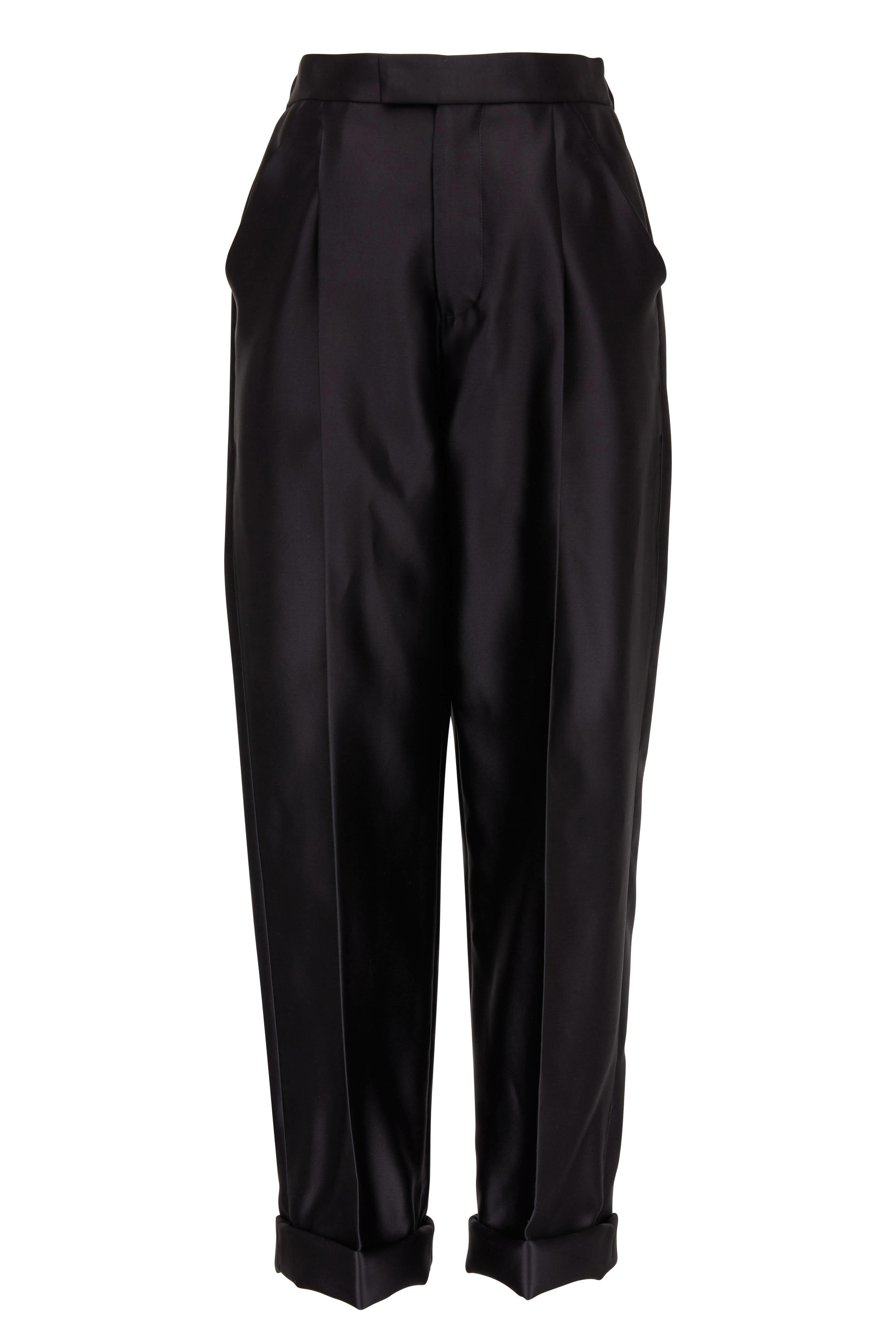 Tom Ford - Black Silk Pleated Cuffed Hem Pant | Mitchell Stores