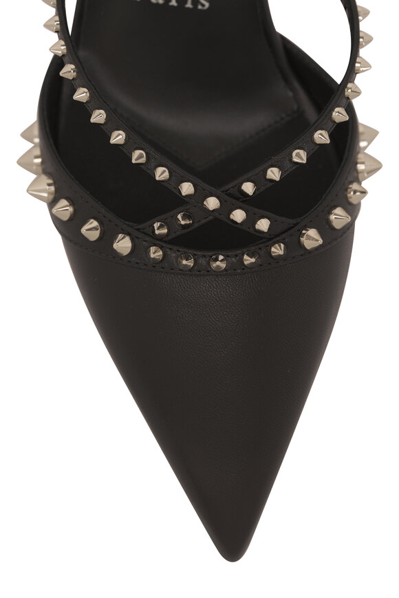 Christian Louboutin - Tatoosh Spike Silver & Black Leather Mule, 70mm