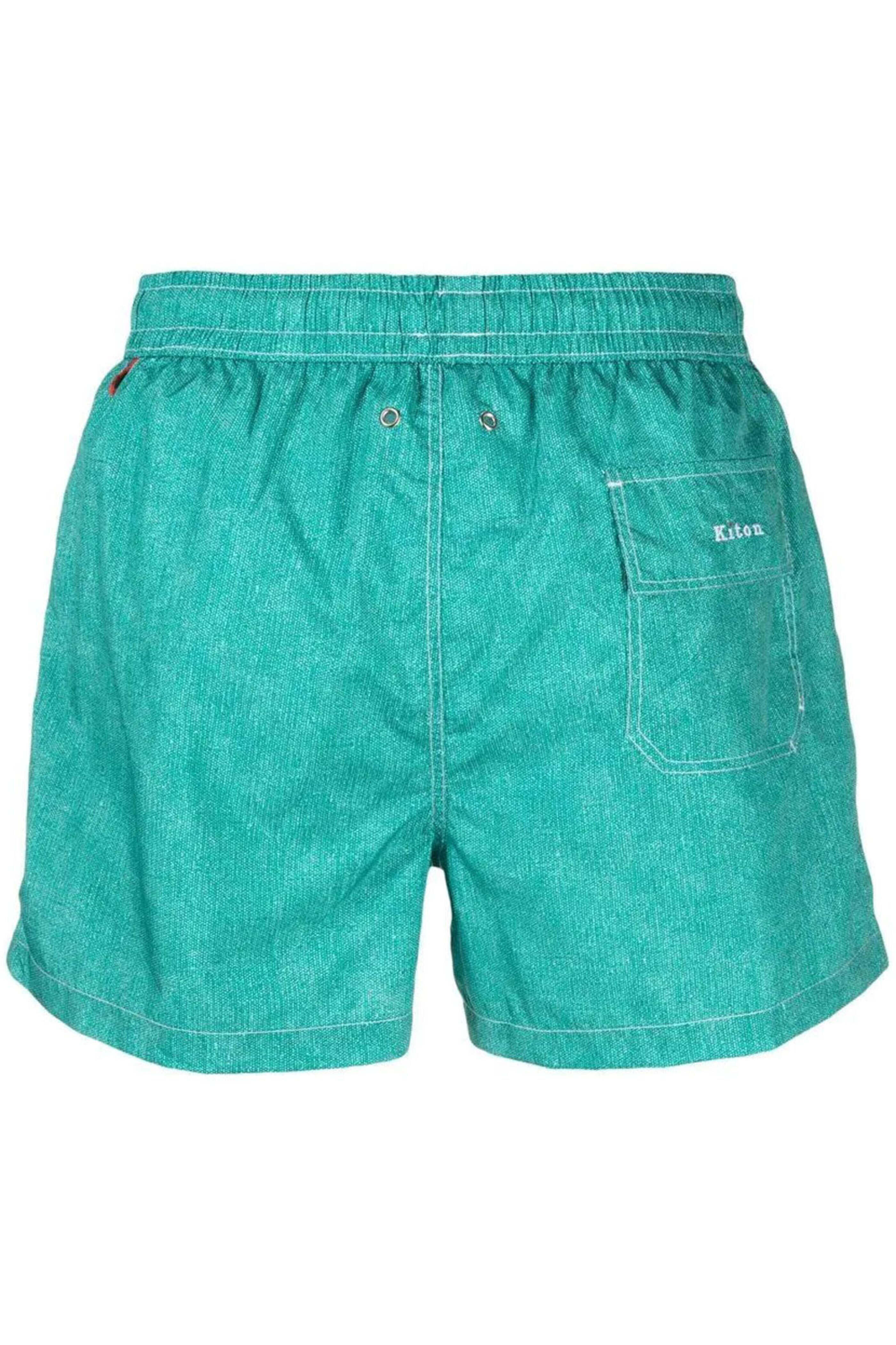 Kiton - Emerald Green Textured Print Swim Trunk