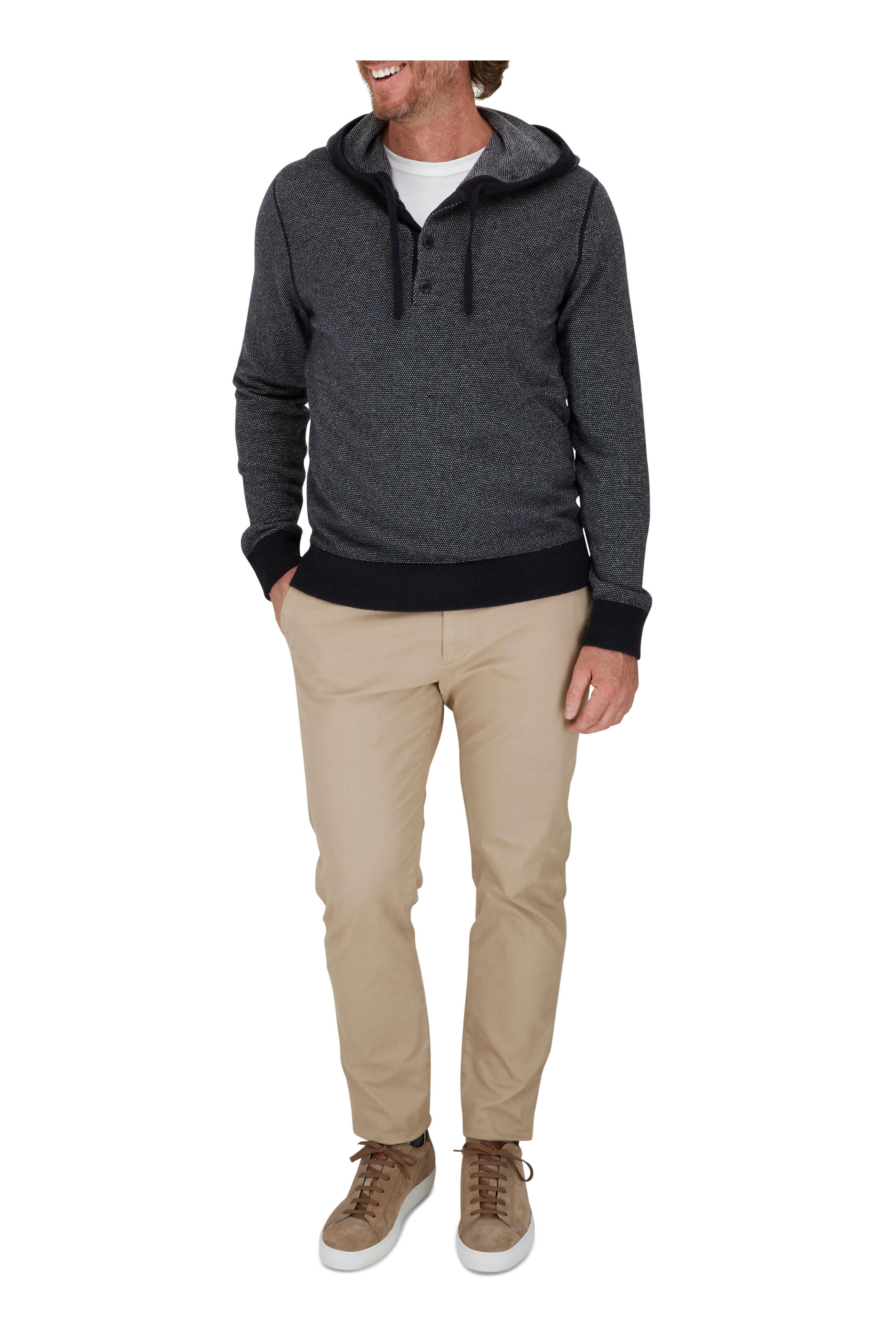 Vince - Birdseye Navy Blue Henley Hoodie