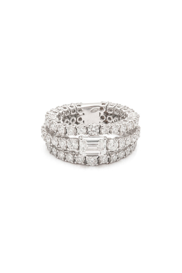 ZYDO 18k White Gold 3 Row Diamond Band - view 1