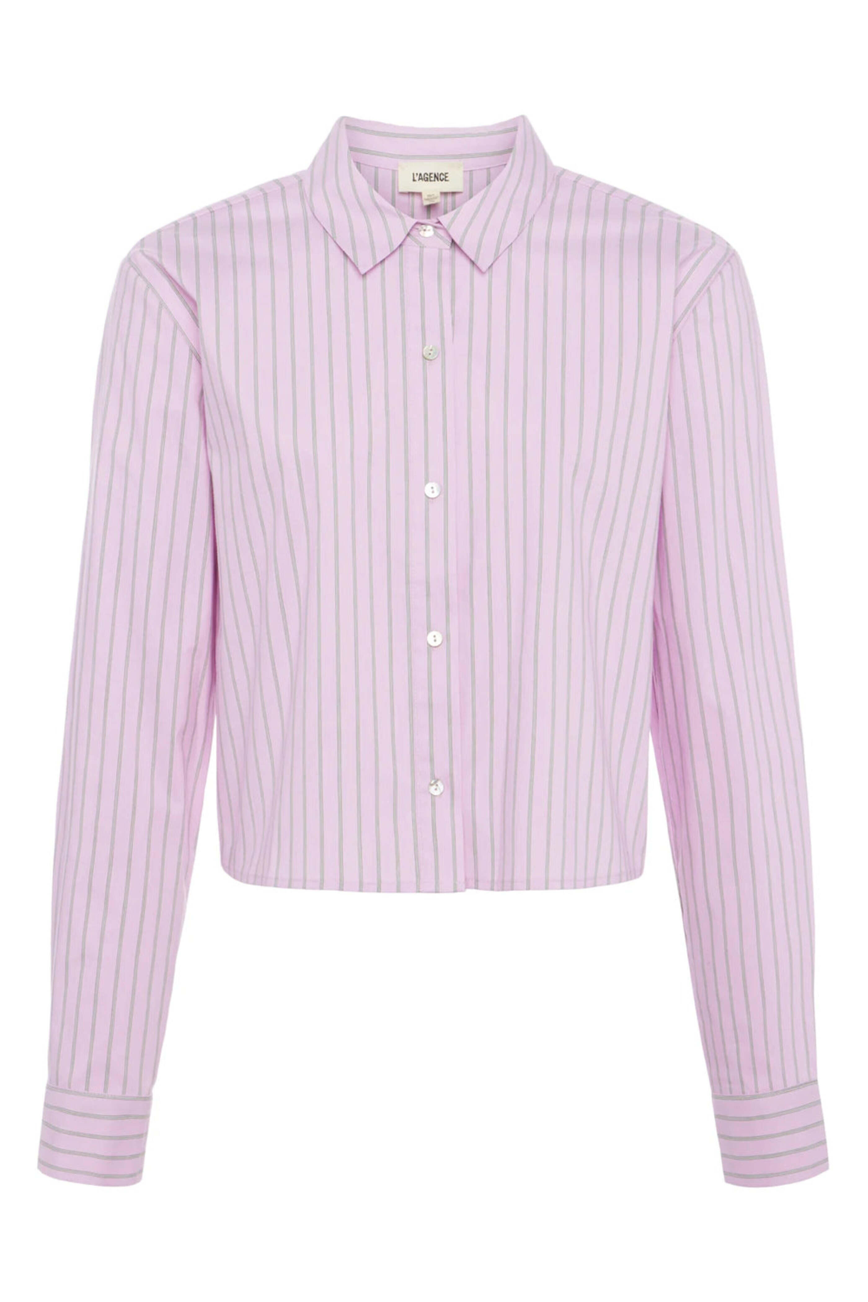 L'Agence - Pink and Pistachio Stripe Cosette Crop Shirt
