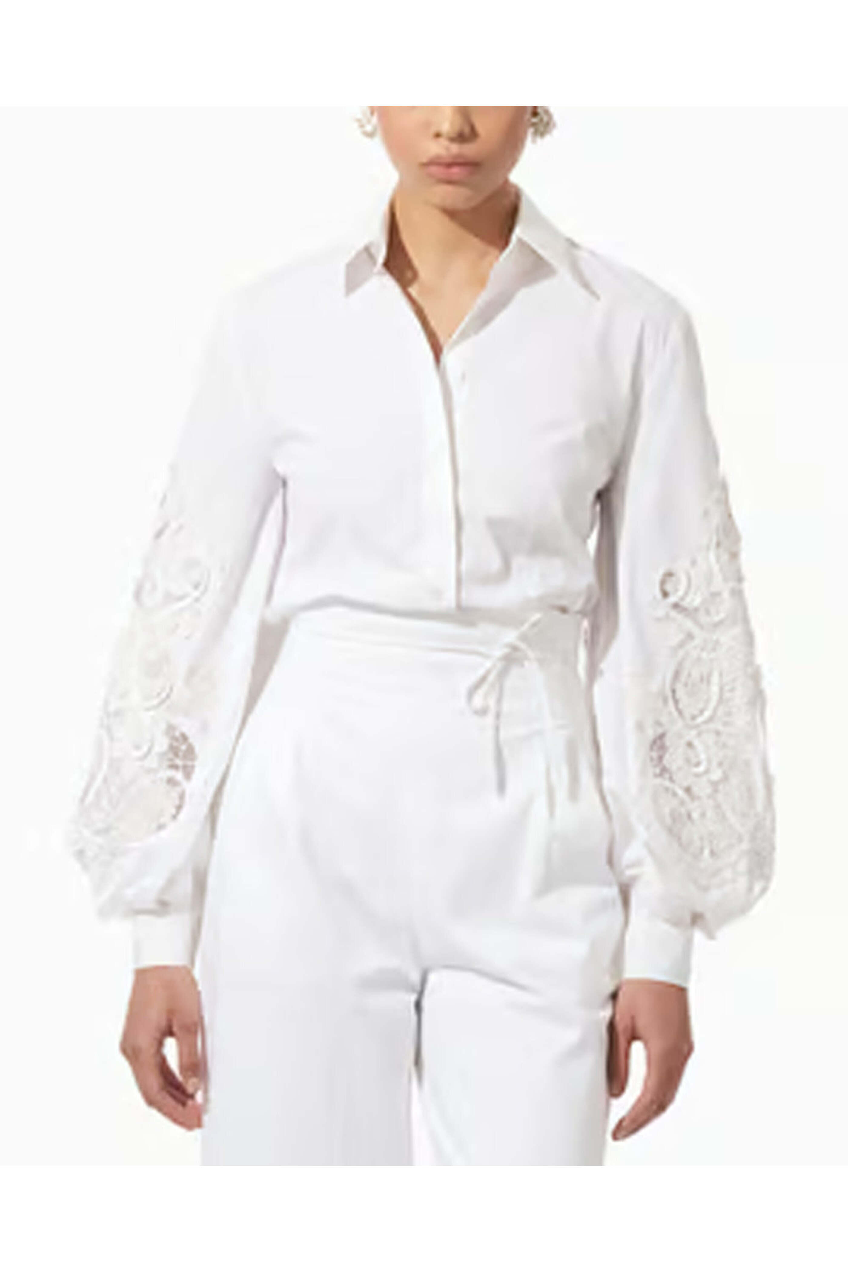 Carolina Herrera - White Embroidered Puff Sleeve Blouse