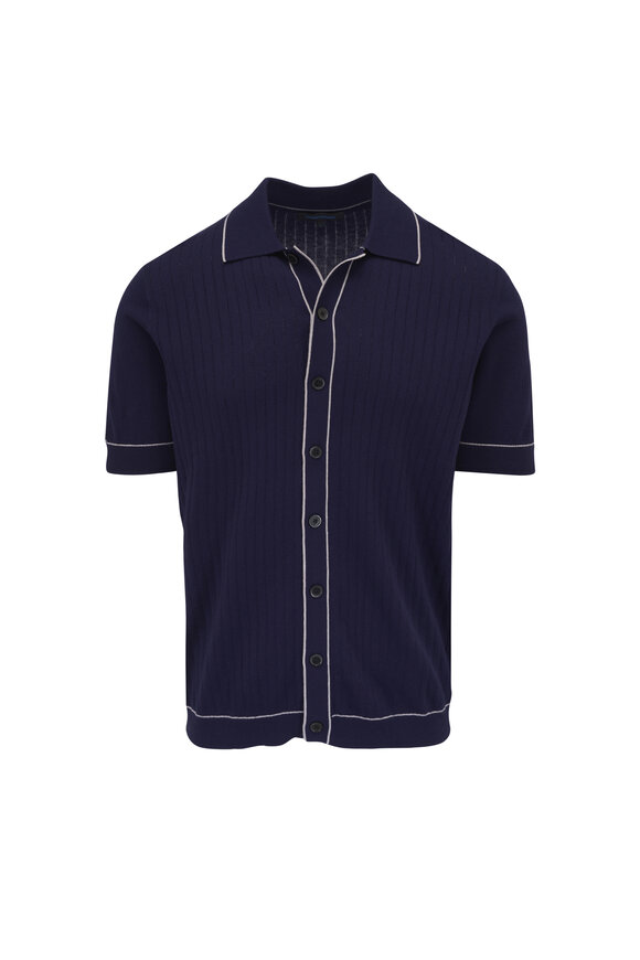 Patrick Assaraf Midnight Drop Needle Tipped Ribbed Knit Shirt