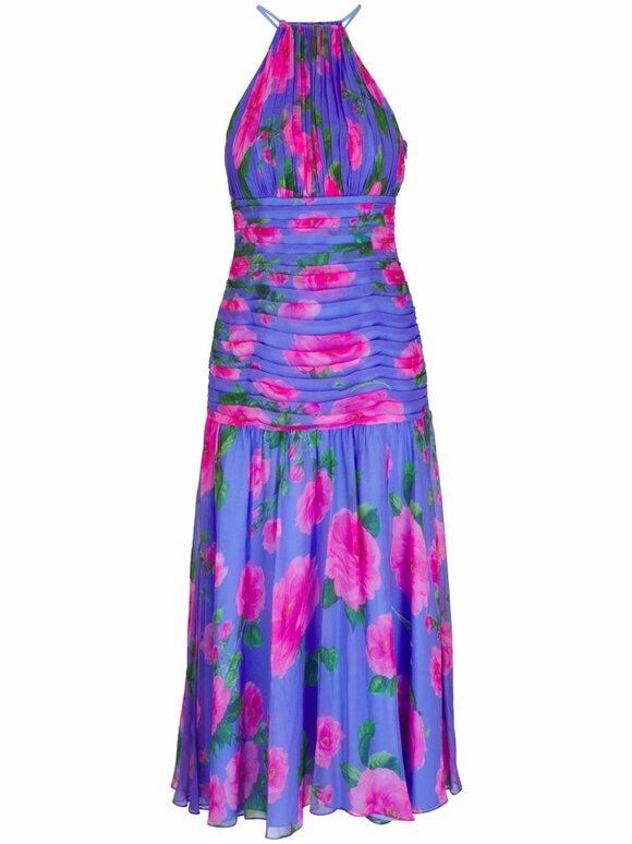 Carolina Herrera - Delphinium Multicolor Rose Print Midi Dress