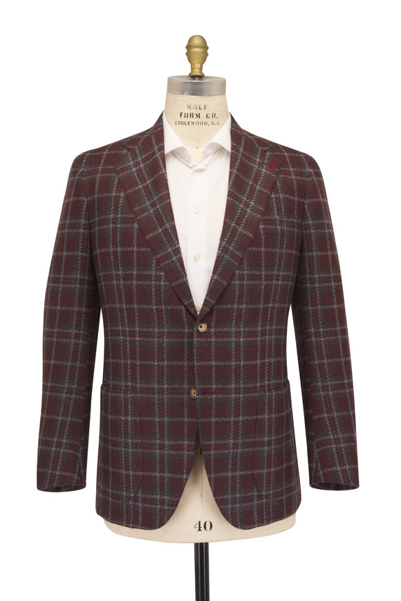 Isaia Burgundy Windowpane Cashmere Sportcoat - view 3