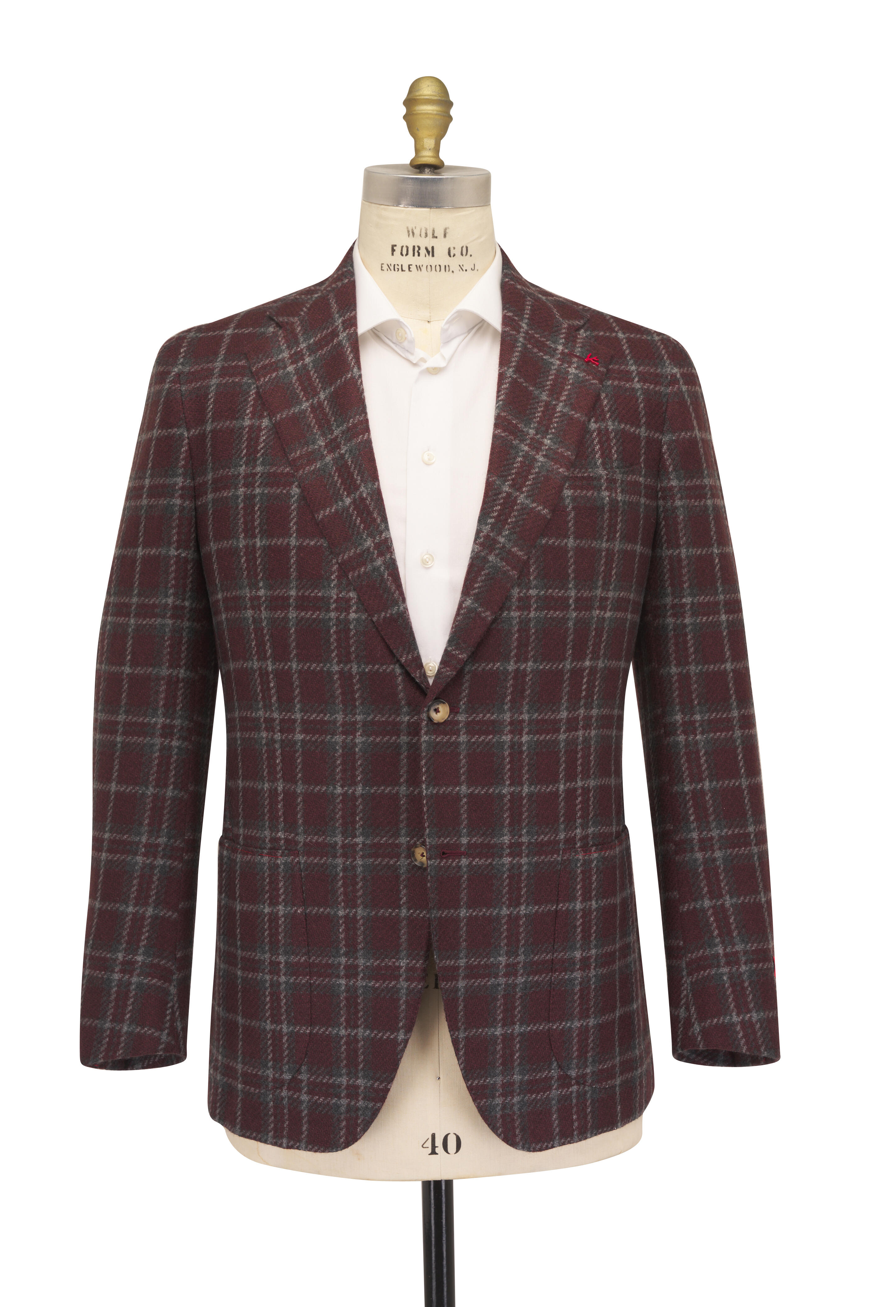 Isaia - Burgundy Windowpane Cashmere Sportcoat
