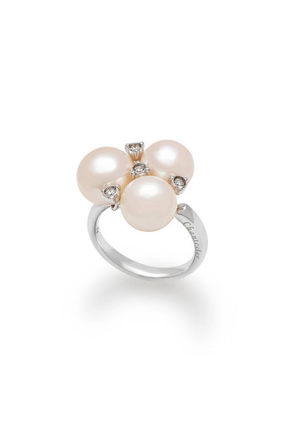Chantecler 18k White Gold Pearl & Diamond Cluster Ring