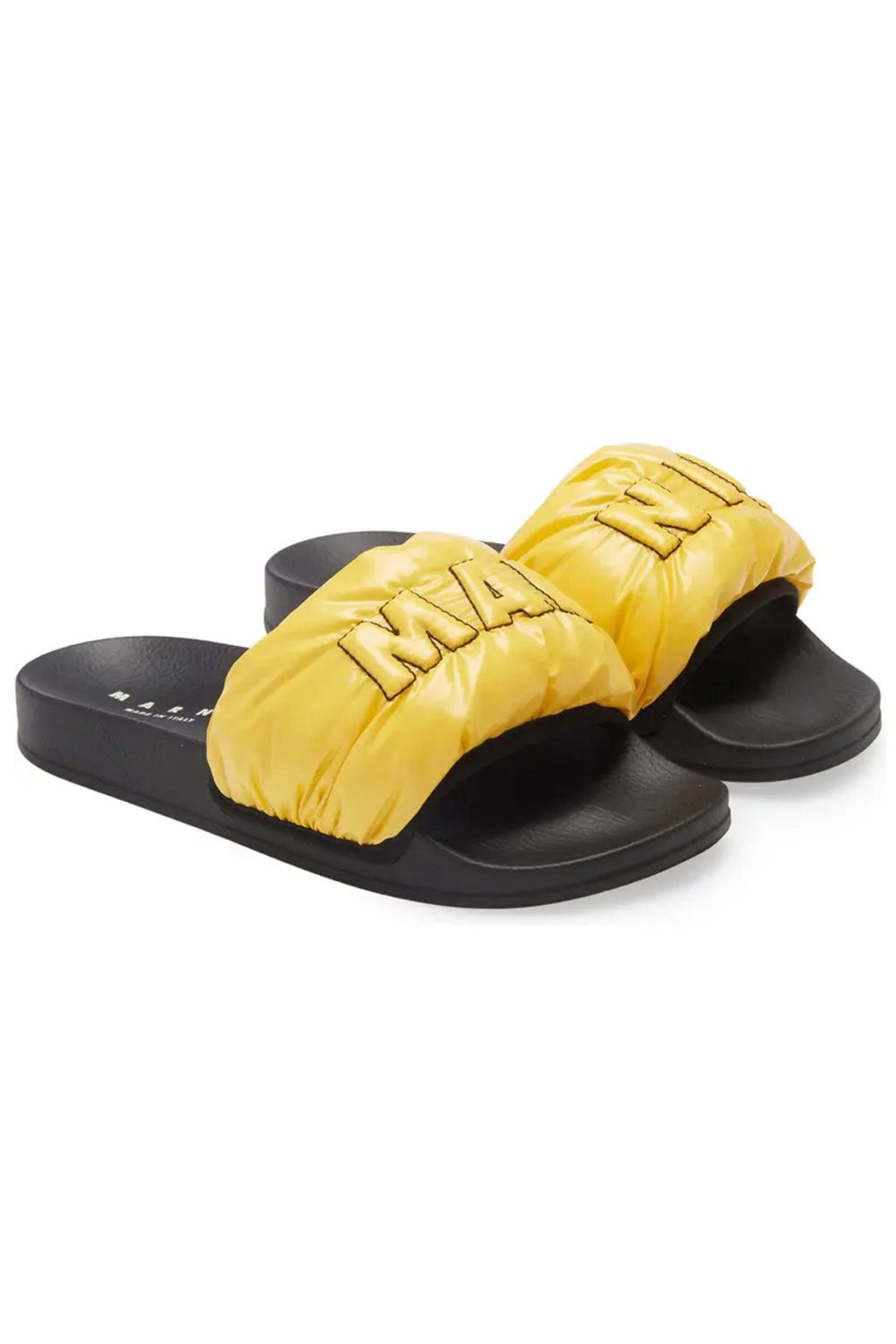 Marni - Logo Puffy Slides in Yellow