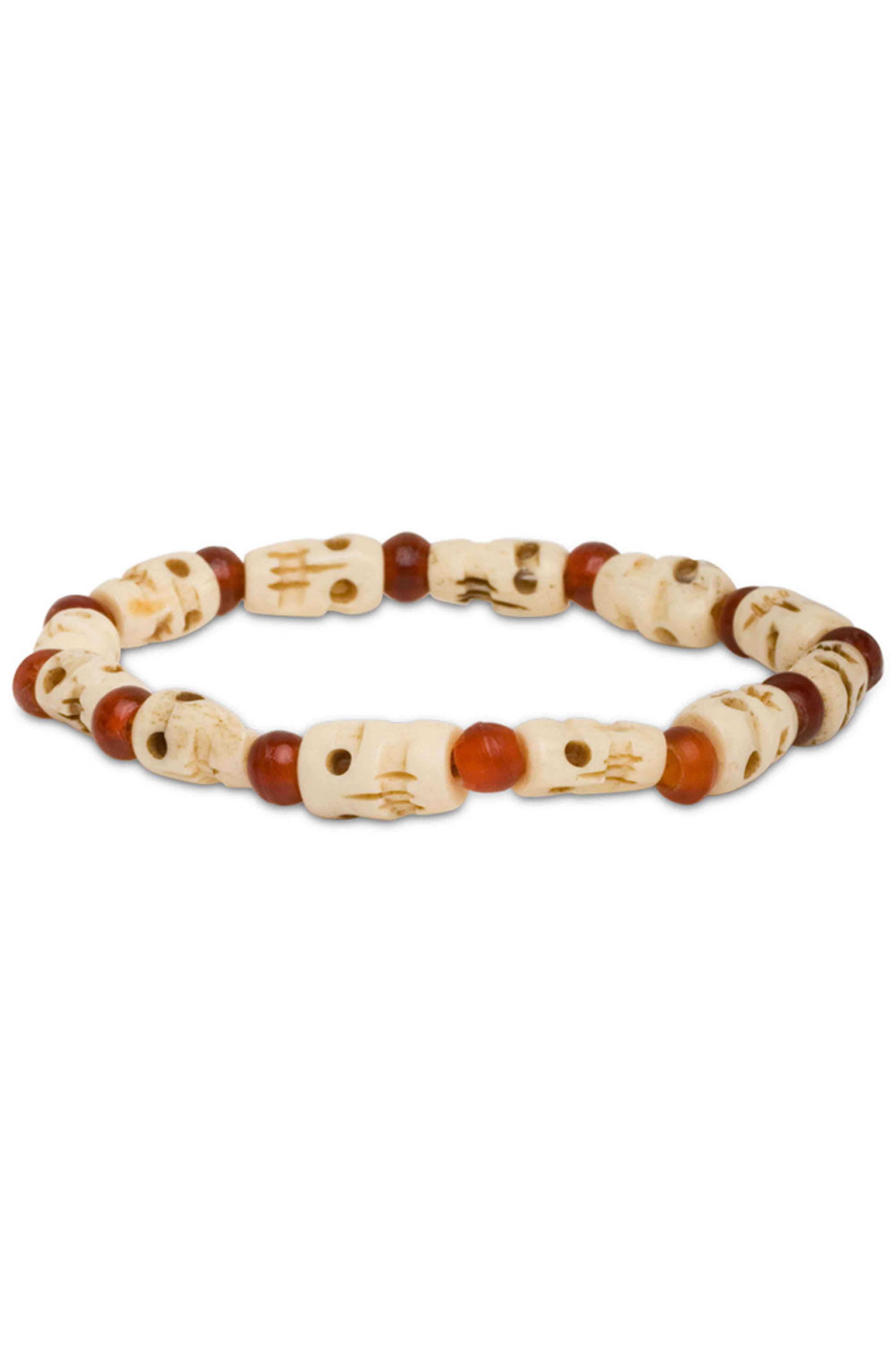Spivey - Amber, Horn and Bone Skull Beaded Bracelet