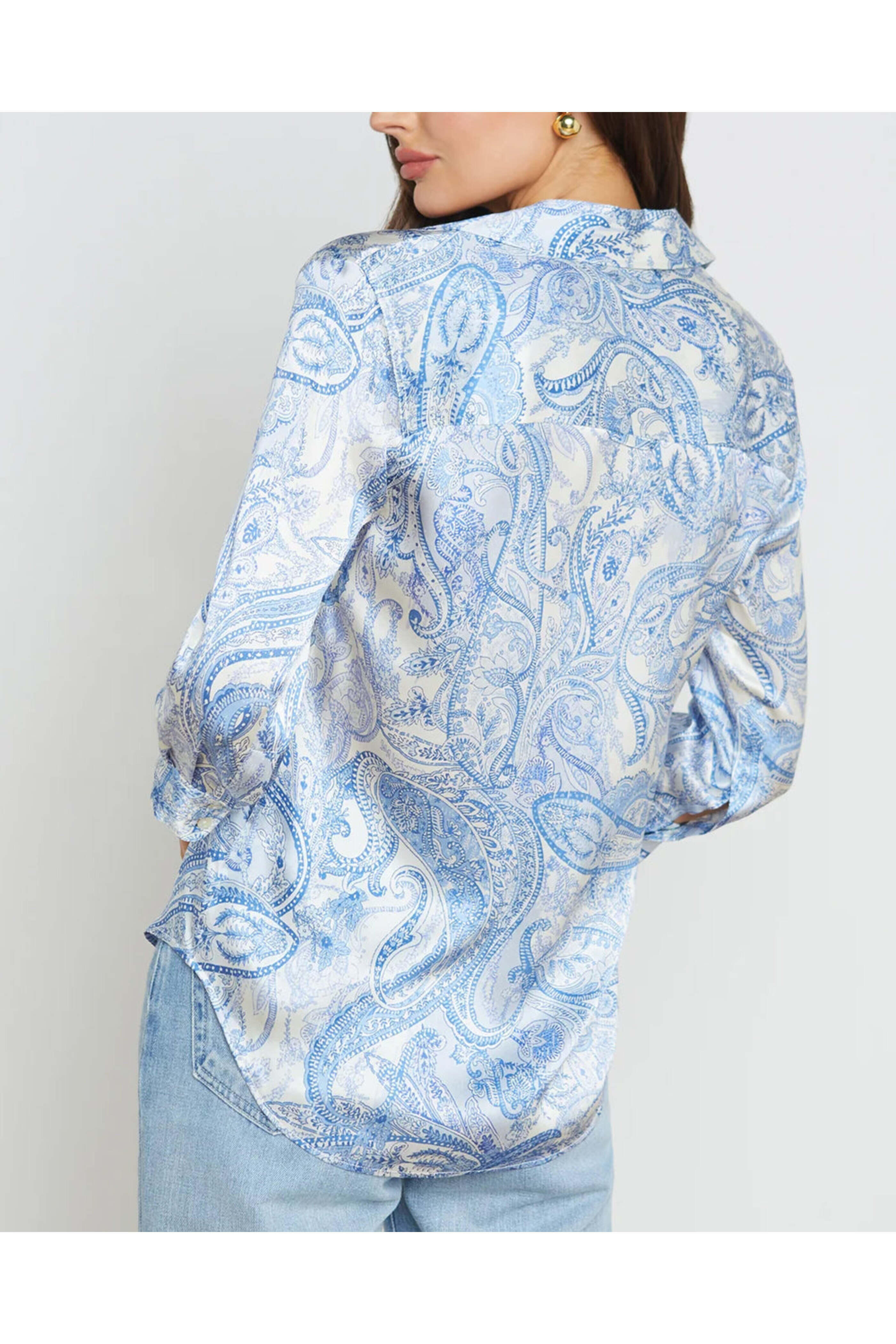 L'Agence - Ivory and Blue Paisley Dani Blouse