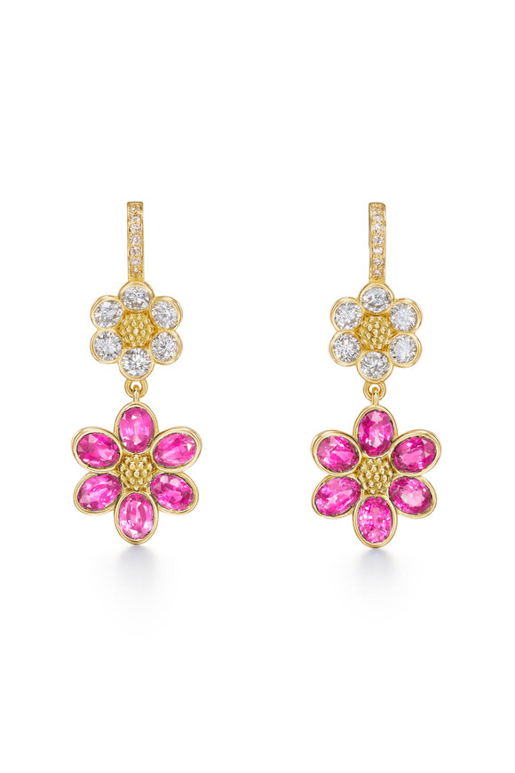 Temple St. Clair 18k Gold Diamond Pink Sapphire Fiori Drop Earrings