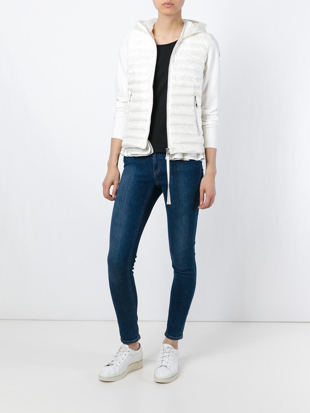 Moncler - Maglia White Flutter Hem Mixed Media Jacket