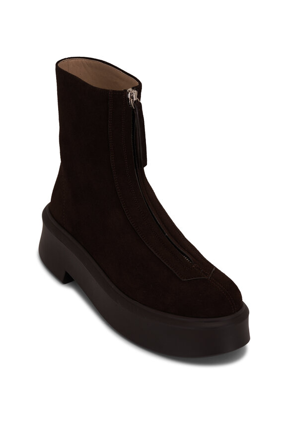 The Row Dark Brown Suede Zipped Flatform Boot 15mm