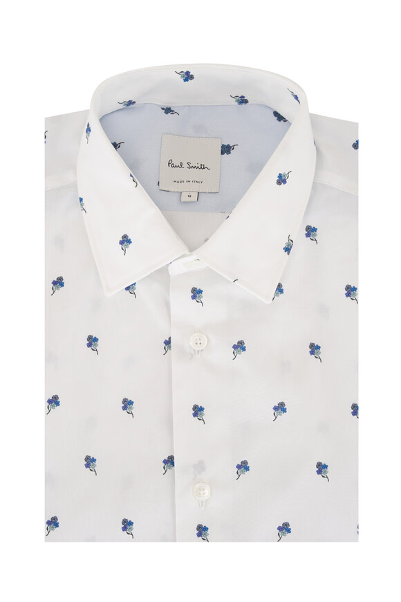 Paul Smith White Floral Print Cotton Dress Shirt