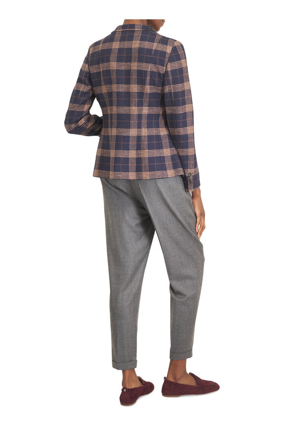 Kiton Blue & Tan Plaid Wool & Silk Jacket - view 3