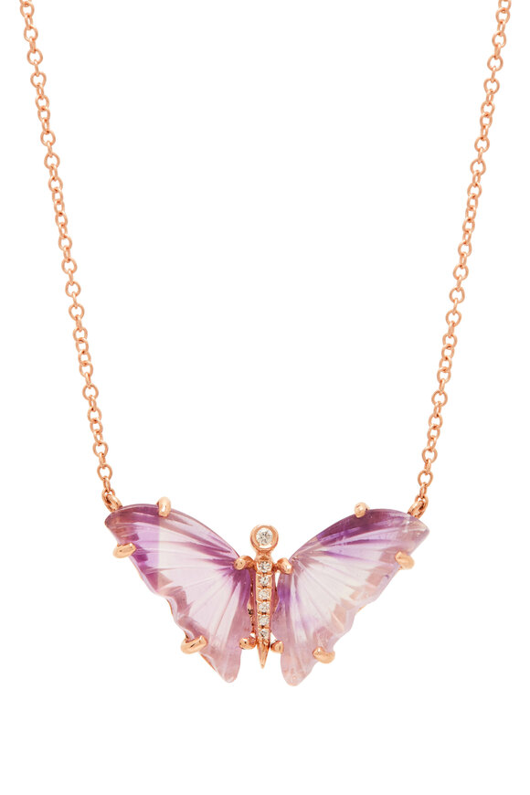 Kai Linz - Rose Gold Amethyst & Diamond Butterfly Necklace