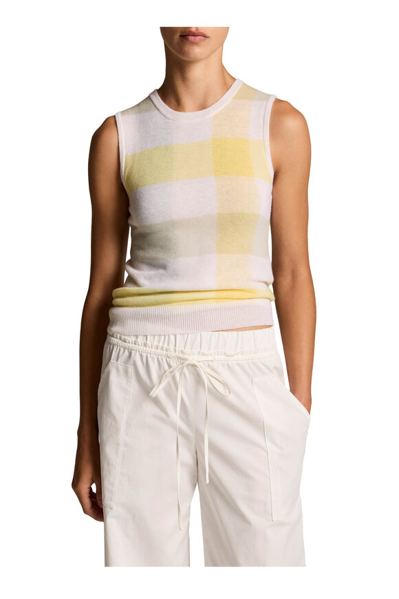 Vince Dandelion Plaid Crewneck Sweater Tank - view 2