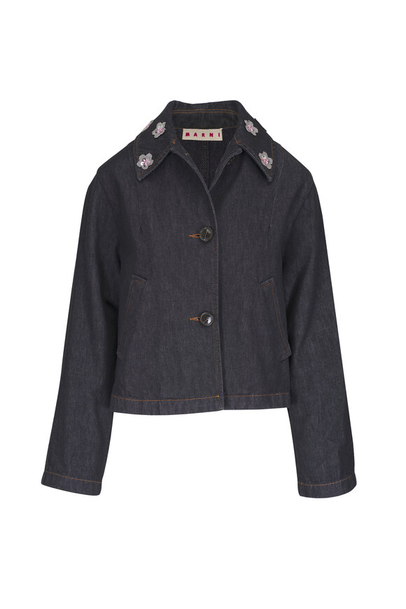 Marni Black Embroidered Denim Jacket