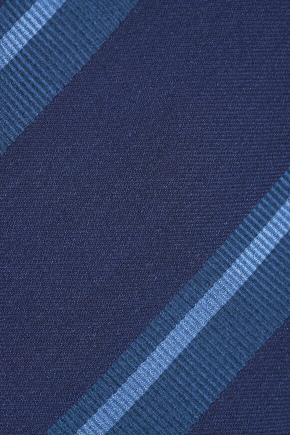 Eton Dark Blue Stripe Woven Shantung Silk Necktie - view 2
